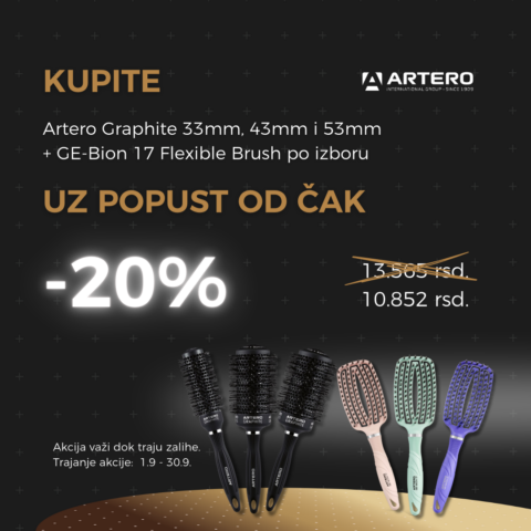 Kupovinom Artero Graphite 33mm, 43mm i 53mm + GE-Bion 17 Flexible Brush po izboru dobija se popust od 20%.
