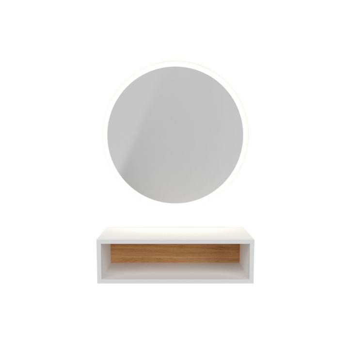 MUDI Nask Round LED Mirror with White Box Shelf